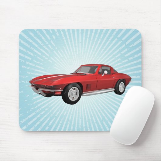 1967 Corvette: Sportauto: Roodfinse: Mousepad Muismat (Met muis)