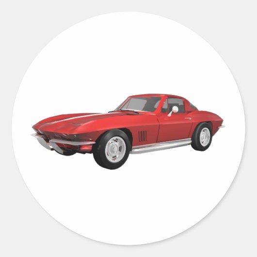 1967 Corvette: Sportauto: Roodfinse: Ronde Sticker (Voorkant)