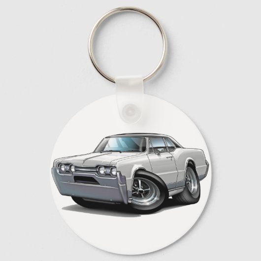 1967 Olds Cutlass White-Black Car Sleutelhanger (Voorkant)