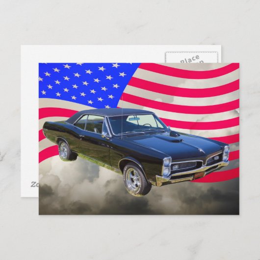 1967 Pontiac GTO en Amerikaanse vlag Briefkaart (Voorkant / Achterkant)