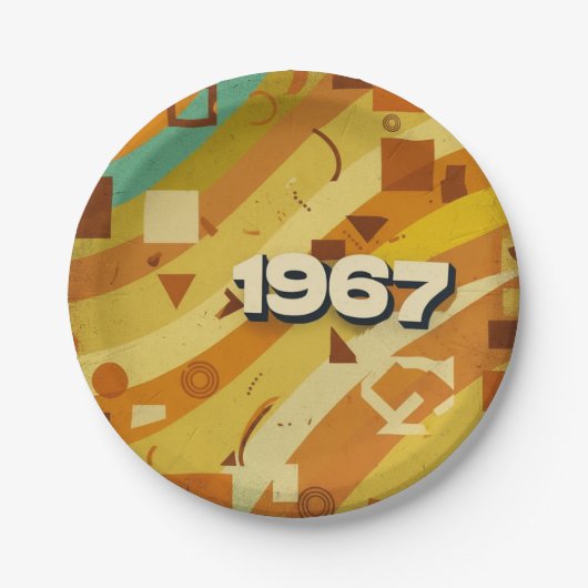 1967 - Retro  jaren '60 Geometrisch ontwerp - Papieren Bordje (Voorkant)