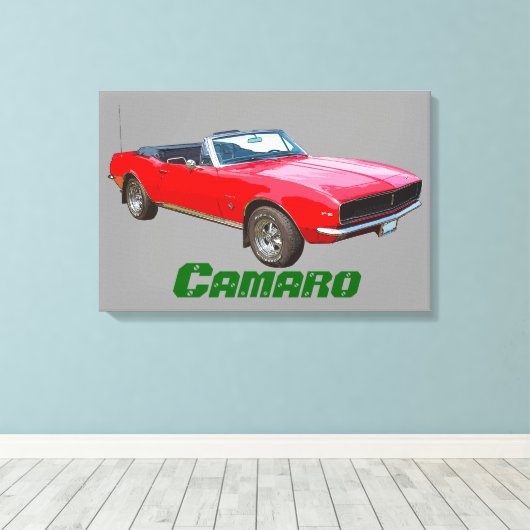 1967 rode cabriolet Camaro Muscle Car. Canvas Afdruk (Insitu (Houten vloer))