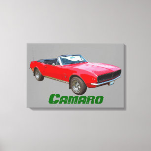 1967 rode, converteerbare Camaro-spierwagen. Canvas Afdruk
