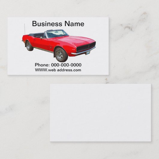 1967 rode, converteerbare Camaro-spierwagen. Visitekaartje (Voorkant / Achterkant)