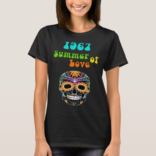 1967 Summer of Love Colourful Hippie Skull T-shirt (Voorkant)