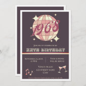 1968 62e verjaardag retro paarse Uitnodiging (Voorkant / Achterkant)