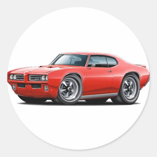 1968-69 GTO Red Car Ronde Sticker (Voorkant)