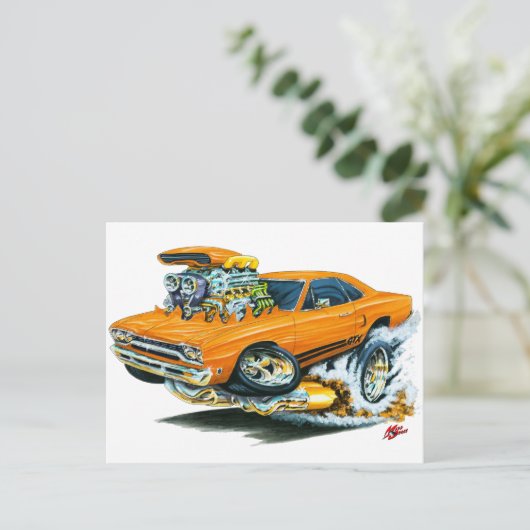 1968-69 Plymouth GTX Oranje auto Briefkaart (Staand voorkant)