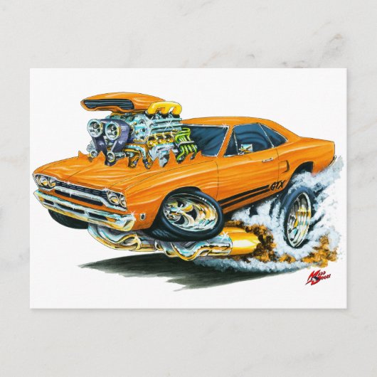 1968-69 Plymouth GTX Oranje auto Briefkaart (Voorkant)