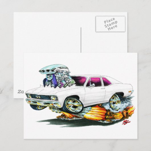 1968-70 Nova White Car Briefkaart (Voorkant / Achterkant)