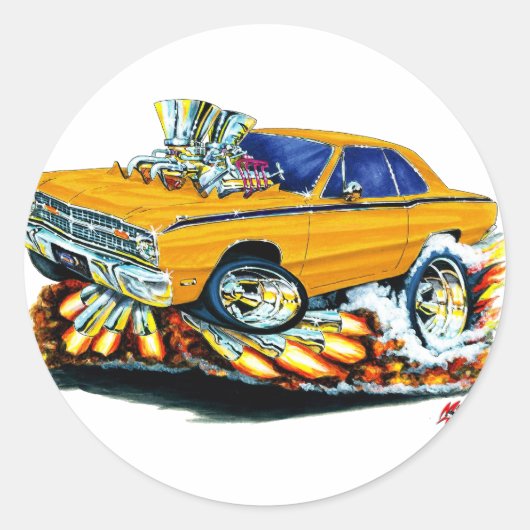 1968-71 Dodge Dart Oranje auto Ronde Sticker (Voorkant)