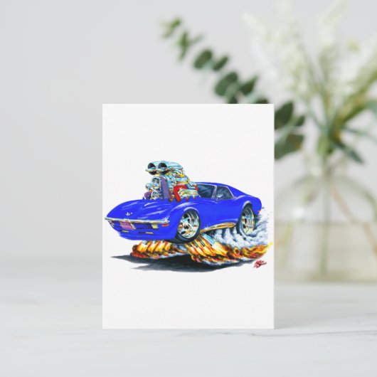 1968-72 Corvette Blue Car Briefkaart (Staand voorkant)