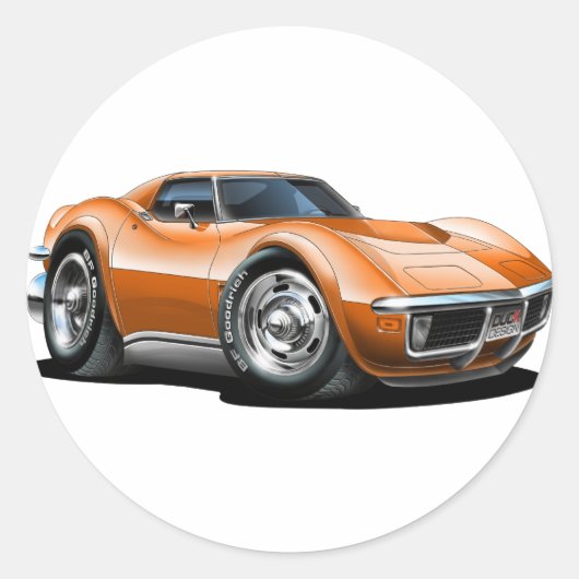 1968-72 Corvette Oranje auto Ronde Sticker (Voorkant)