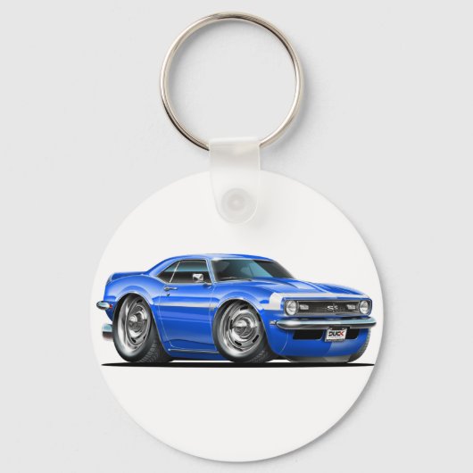 1968 Camaro Blue-White Car Sleutelhanger (Voorkant)