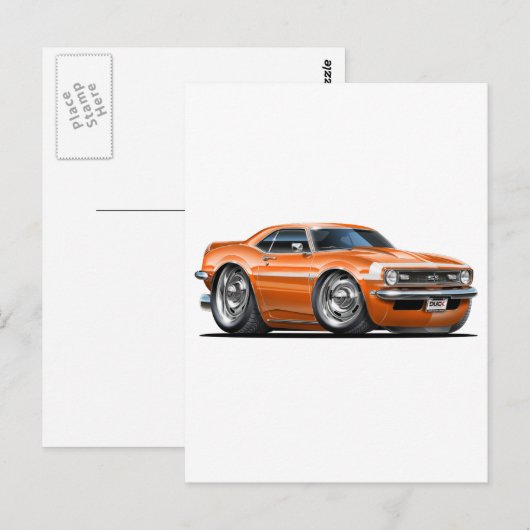 1968 Camaro - Oranje-witte auto Briefkaart (Voorkant / Achterkant)