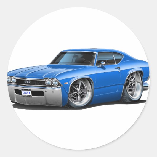 1968 Chevelle Blue Car Ronde Sticker (Voorkant)