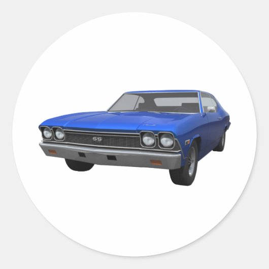 1968 Chevelle SS: Blue Finish Ronde Sticker (Voorkant)