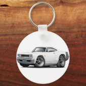 1968 Coronet RT Witte-Zwarte auto Sleutelhanger (Voorkant)