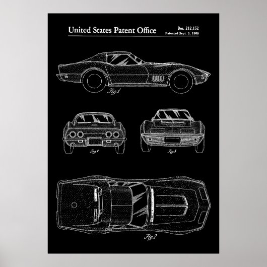 1968 Corvette Stingray Patent Poster (Voorkant)