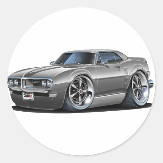 1968 Firebird Grijze Auto Ronde Sticker (Voorkant)
