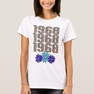 1968 Hippie Flower Power Vredesteken Aqua Paarse T-shirt