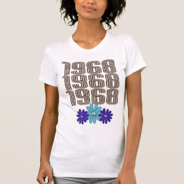 1968 Hippie Flower Power Vredesteken Aqua Paarse T-shirt
