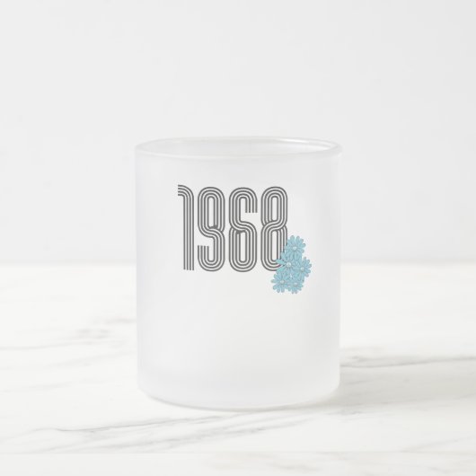 1968 Hippie Vredesteken Bloem Power Aqua Matglas Koffiemok (Center)