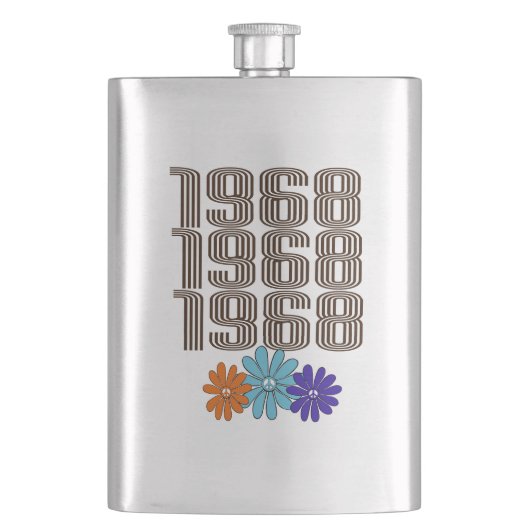 1968 Hippie Vredesteken Bloemen Sinaasappel Aqua P Flacon (Voorkant)