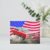 1968 Plymouth Roadrunner en de Amerikaanse vlag Briefkaart (Staand voorkant)