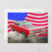 1968 Plymouth Roadrunner en de Amerikaanse vlag Briefkaart (Voorkant / Achterkant)