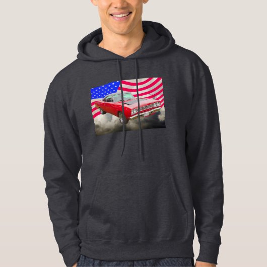 1968 Plymouth Roadrunner en de Amerikaanse vlag Hoodie (Voorkant)