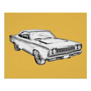 1968 Plymouth Roadrunner Muscle Car Illustration Perfect Poster