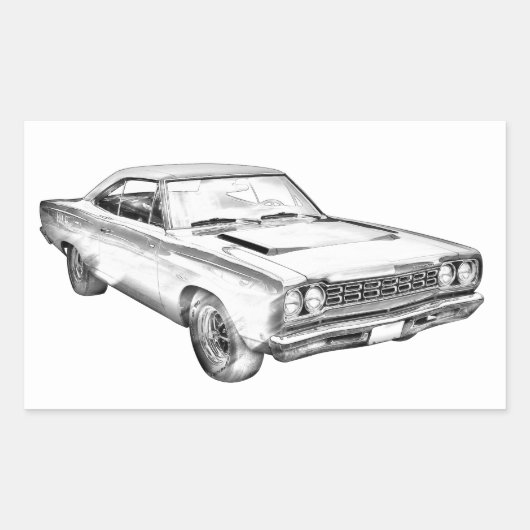 1968 Plymouth Roadrunner Muscle Car Illustration Rechthoekige Sticker (Voorkant)