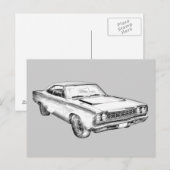 1968 Plymouth Roadrunner Muscle Illustration Briefkaart (Voorkant / Achterkant)