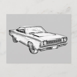 1968 Plymouth Roadrunner Muscle Illustration Briefkaart
