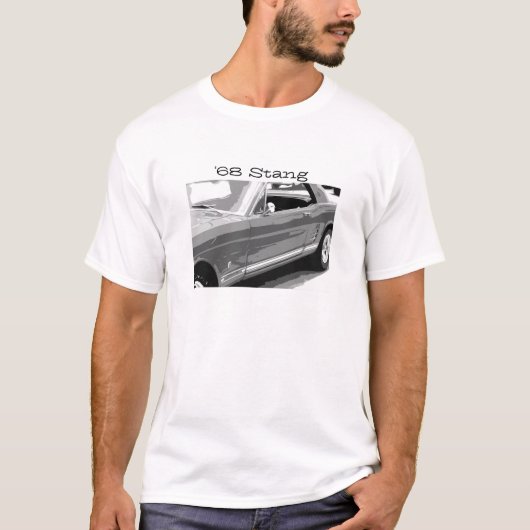 1968 Stang, oude mosterang in zwart-wit T-shirt (Voorkant)