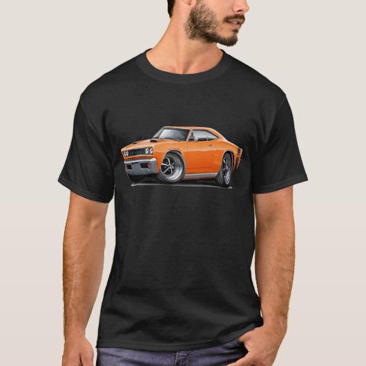 1968 Super Bee Oranje-Black Wide Stripe T-shirt (Voorkant)