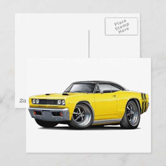 1968 Super Bee Yellow-Black Top Double Stripe Briefkaart (Voorkant / Achterkant)