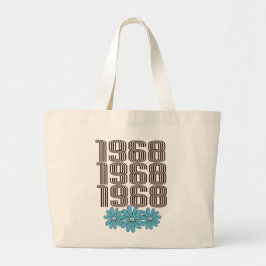 1968 Vredesteken Aqua Hippie Flower Power Grote Tote Bag