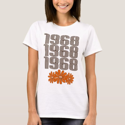 1968 Vredesteken Sinaasappel Hippy Flower Power T-shirt (Voorkant)
