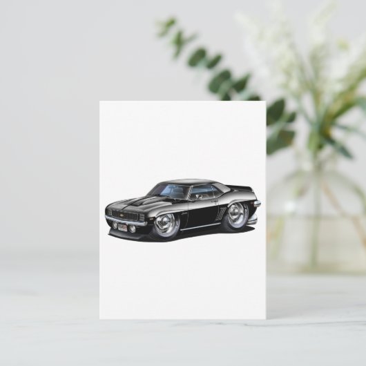 1969 Camaro Black Car Briefkaart (Staand voorkant)