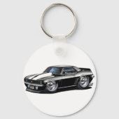 1969 Camaro Black-White Car Sleutelhanger (Voorkant)