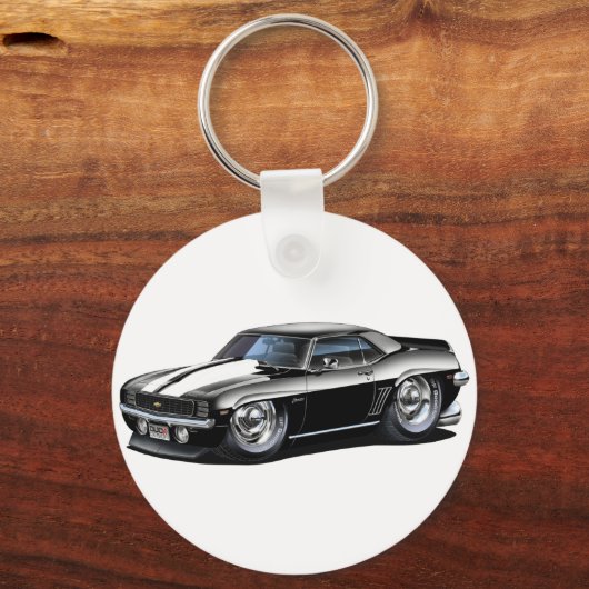 1969 Camaro Black-White Car Sleutelhanger (Voorkant)