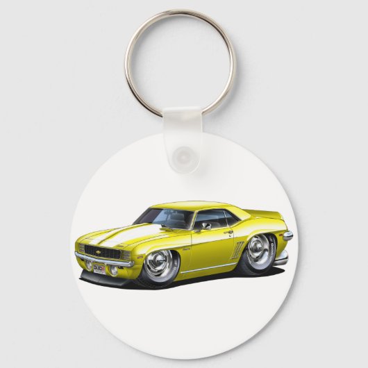 1969 Camaro - Geel-witte auto Sleutelhanger (Voorkant)