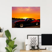 1969 Camaro op het rotsig voor zonsondergang Poster (Thuiskantoor)