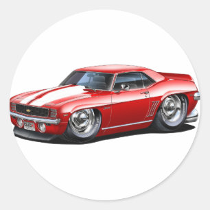 1969 Camaro Rood-Witte auto Ronde Sticker