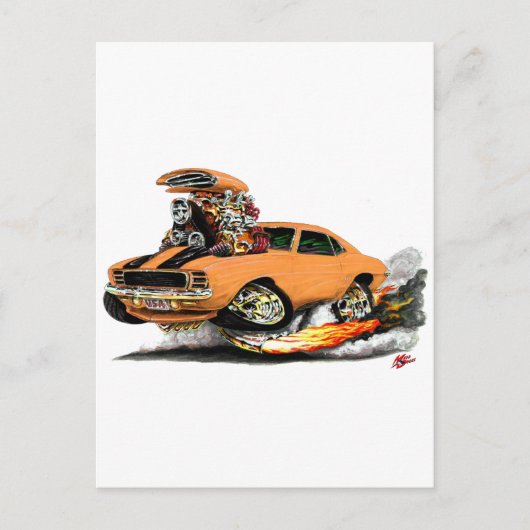 1969 Camaro RS SS Oranje-Black auto Briefkaart (Voorkant)