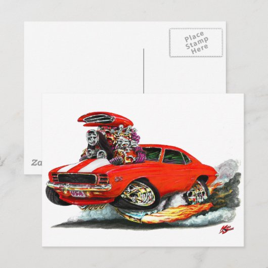 1969 Camaro RS SS Rood-witte auto Briefkaart (Voorkant / Achterkant)