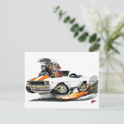 1969 Camaro RS SS White-Oranje converteerbaar Briefkaart (Staand voorkant)