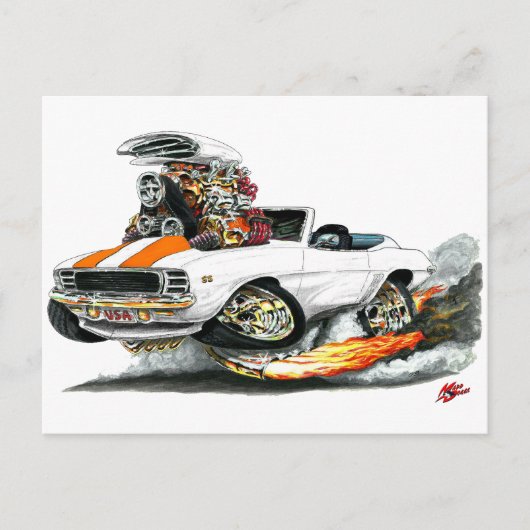1969 Camaro RS SS White-Oranje converteerbaar Briefkaart (Voorkant)